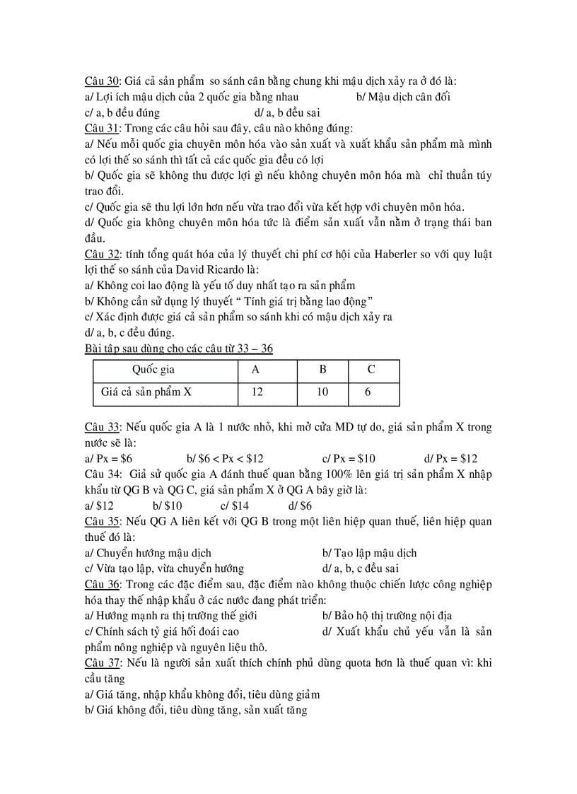 image for page Các câu hỏi trắc nghiệm môn Kinh Tế Quốc Tế
