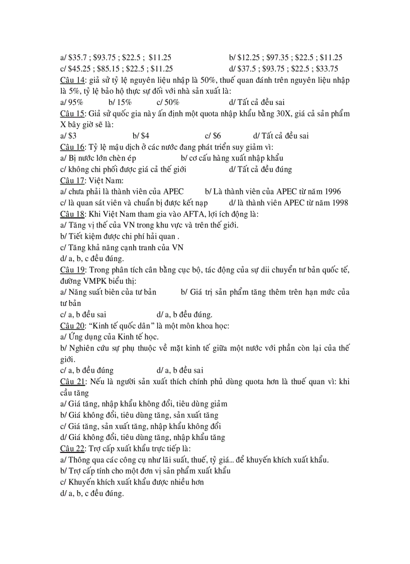 image for page Các câu hỏi trắc nghiệm môn Kinh Tế Quốc Tế