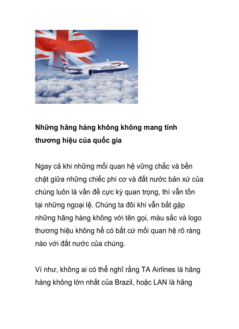 image for page Ngành Hàng không Đại sứ thương hiệu của quốc gia