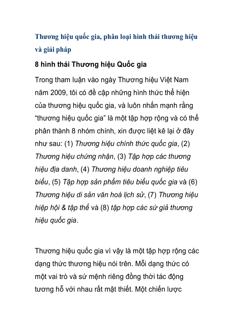 Thương hiệu quốc gia phân loại hình thái thương hiệu và giải pháp 8 hình thái