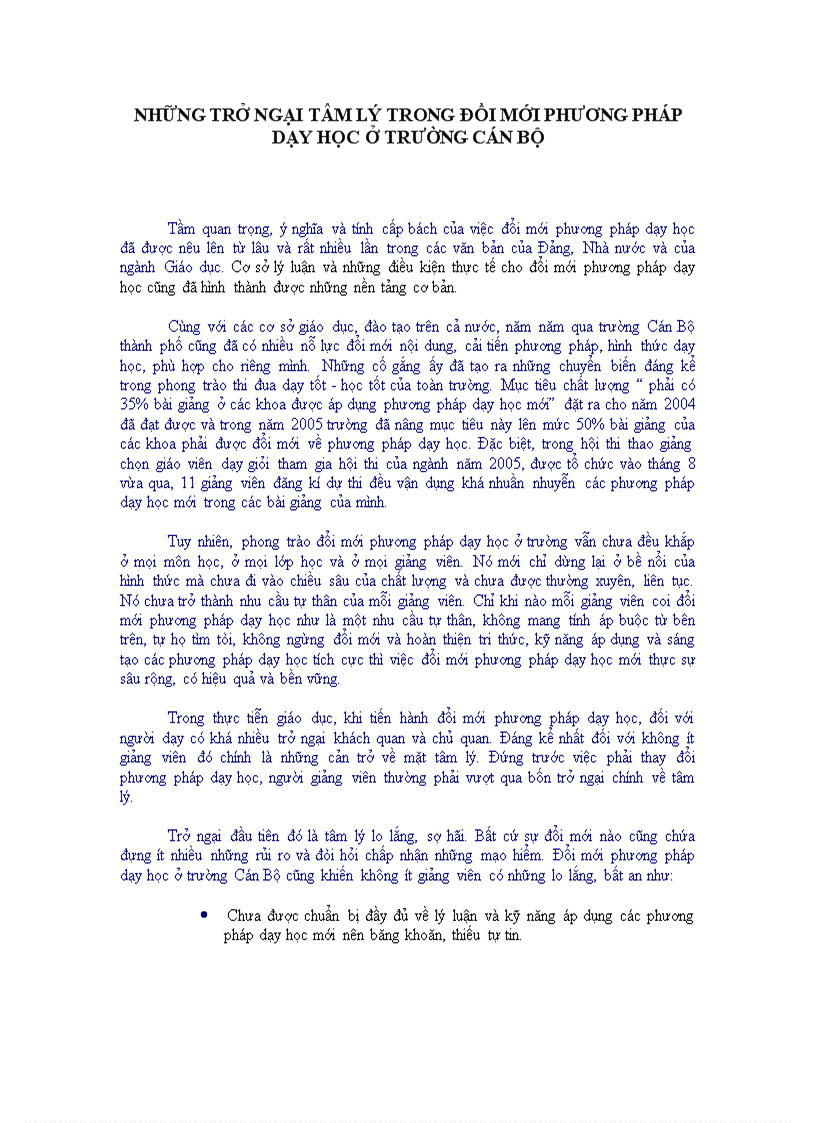 image for page Những trở ngại tâm lý trong đổi mới phương pháp dạy học ở trường cán bộ