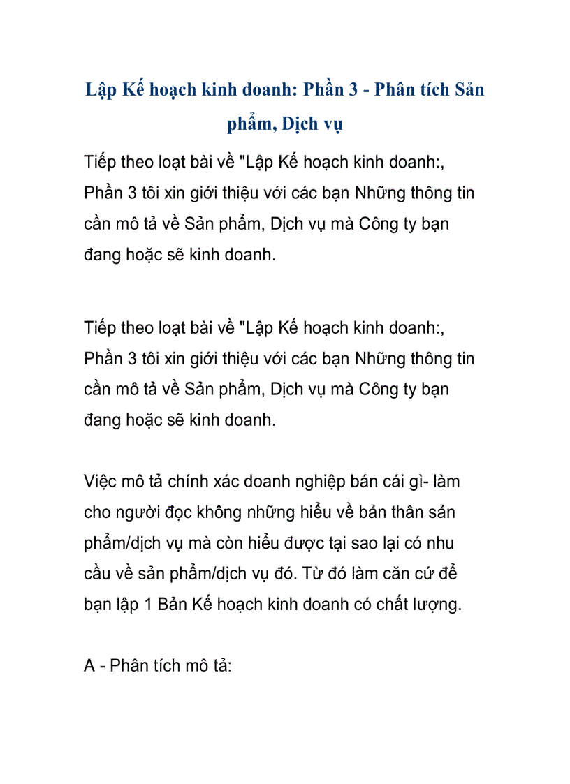image for page Lập Kế hoạch kinh doanh Phần 3 Phân tích Sản phẩm Dịch vụ
