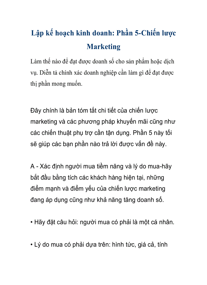 image for page Lập kế hoạch kinh doanh Phần 5 Chiến lược Marketing