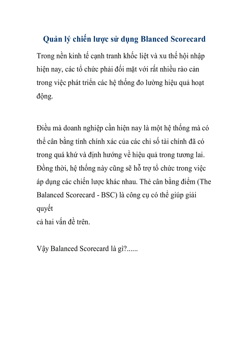 image for page Quản lý chiến lược sử dụng Blanced Scorecard