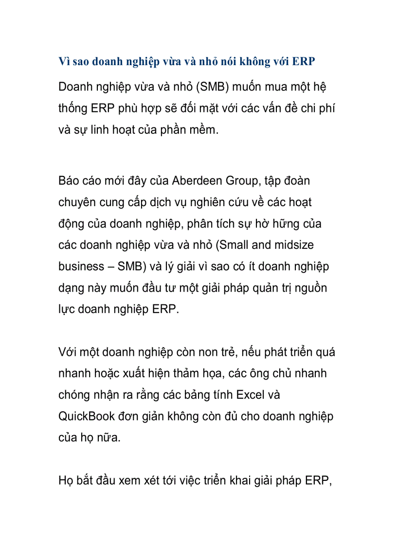 image for page Vì sao doanh nghiệp vừa và nhỏ nói không với ERP