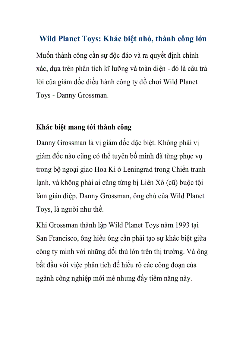 image for page Wild Planet Toys Khác biệt nhỏ thành công lớn