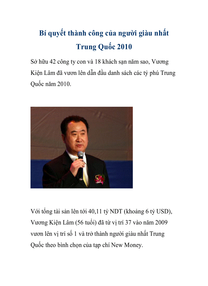 image for page Bí quyết thành công của người giàu nhất Trung Quốc 2010