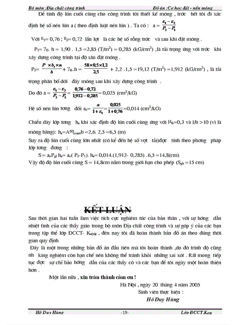 image for page Đồ án Cơ học đất nền và móng 1