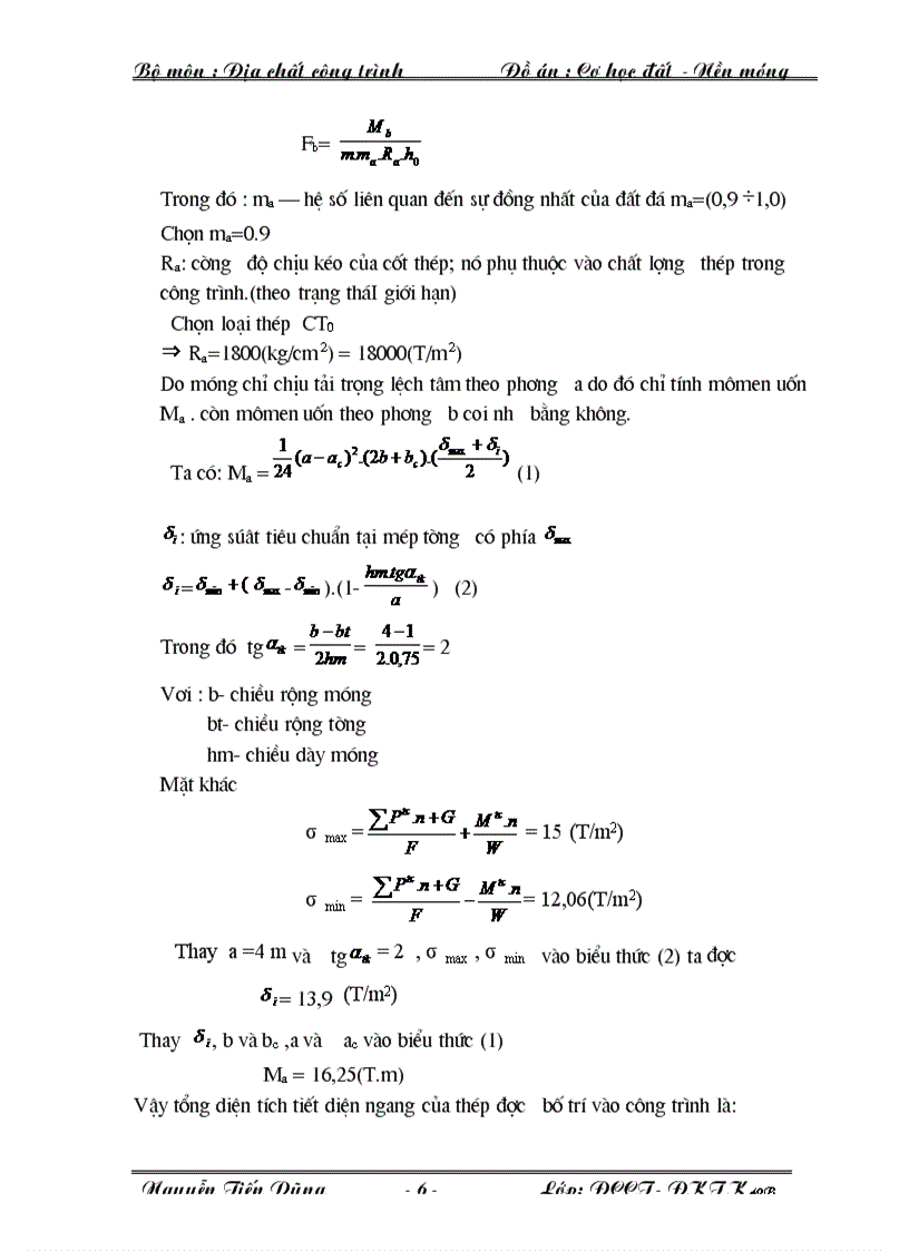 Đồ án Cơ học đất nền và móng 2