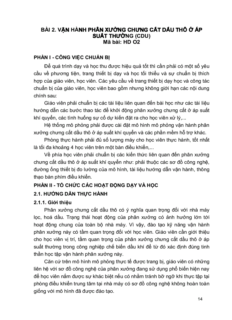 image for page Thực tập vận hành trên hệ thống mô phỏng Vận hành thiết bị hóa dầu