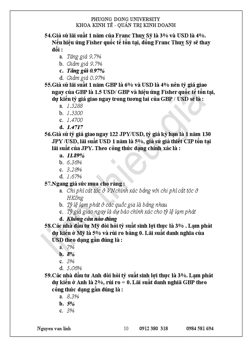 image for page 130 câu trắc nghiệm môn tài chính quốc tế đáp án