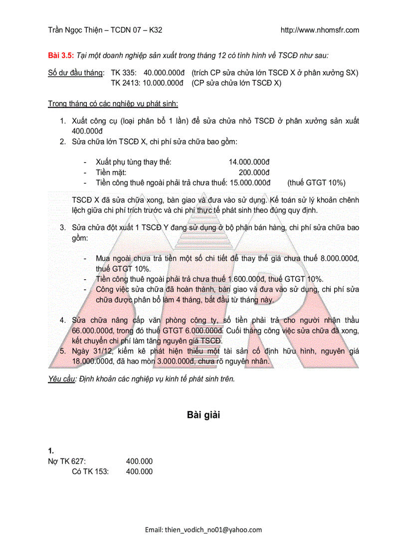 image for page Bài tập và bài giải Kế toán tài chính 1