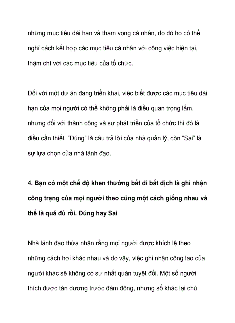 Đúng sai với nhà lãnh đạo và quản lý