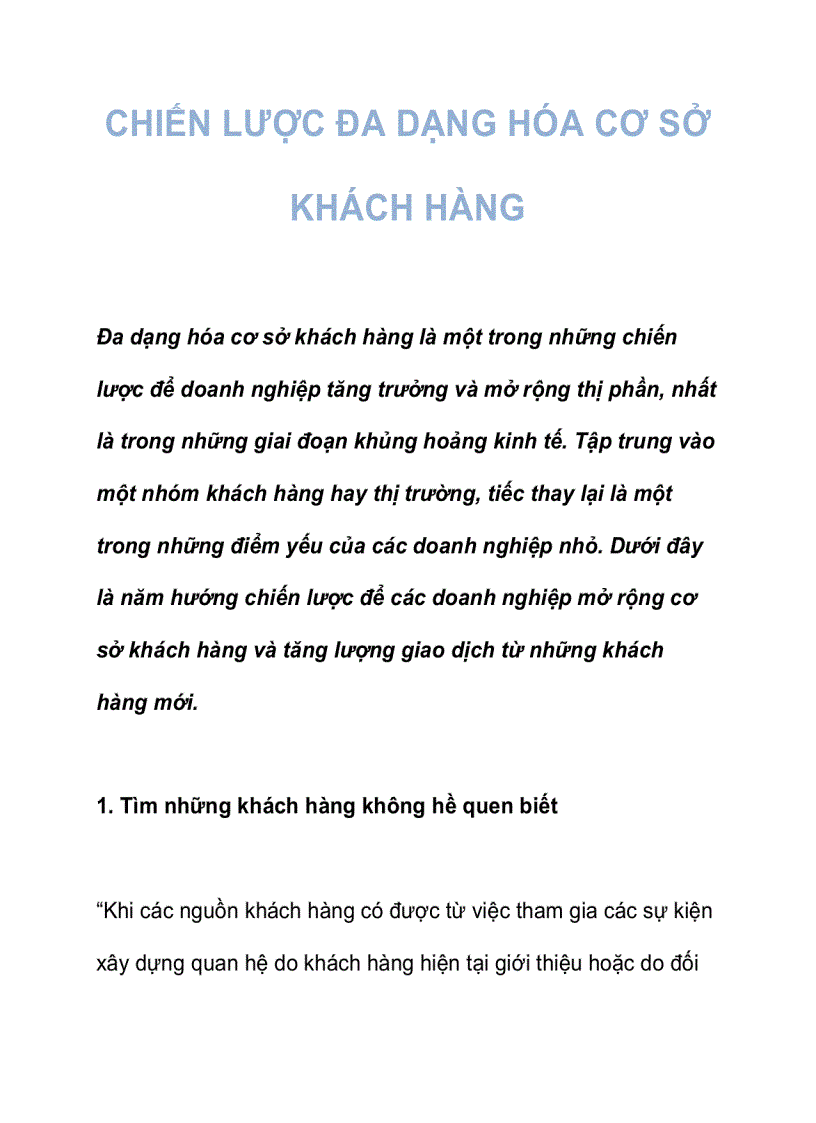 image for page Chiến lược đa dạng hóa cơ sở khách hàng
