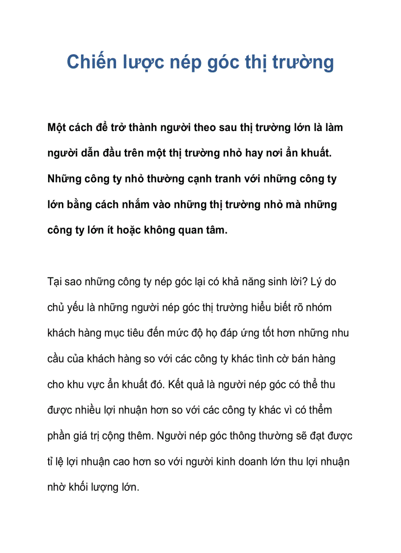 image for page Chiến lược nép góc thị trường