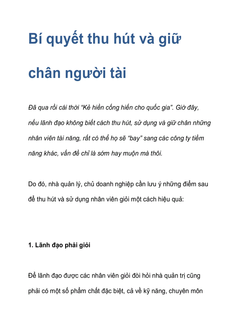 Bí quyết thu hút và giữ chân người tài