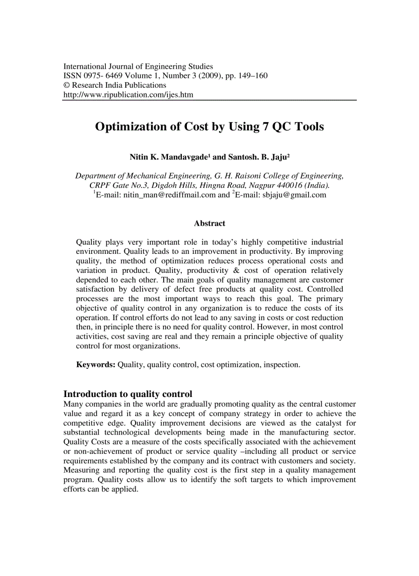 image for page Optimization of Cost by Using 7 QC Tools