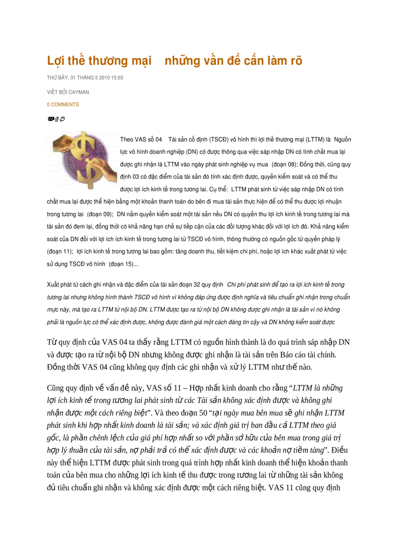 image for page Lợi thế thương mại những vấn đề cần làm rõ