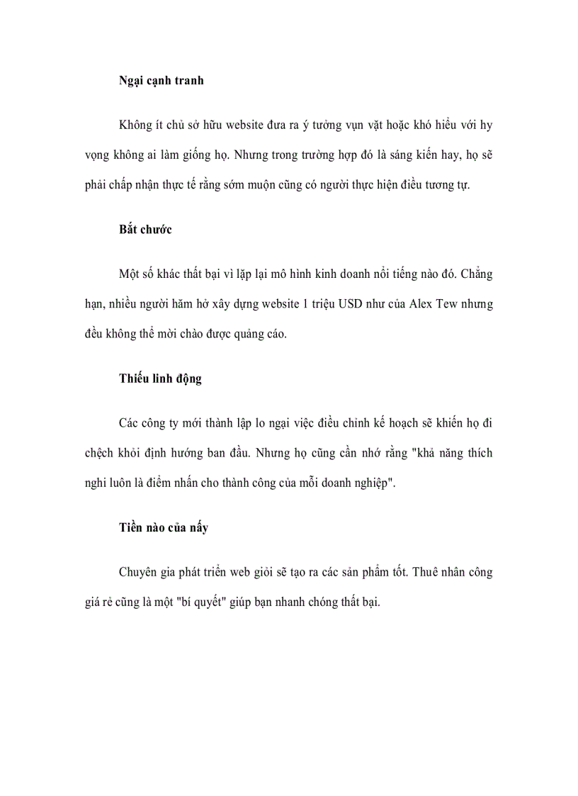 image for page Lý do thất bại của các công ty hoạt động trên web