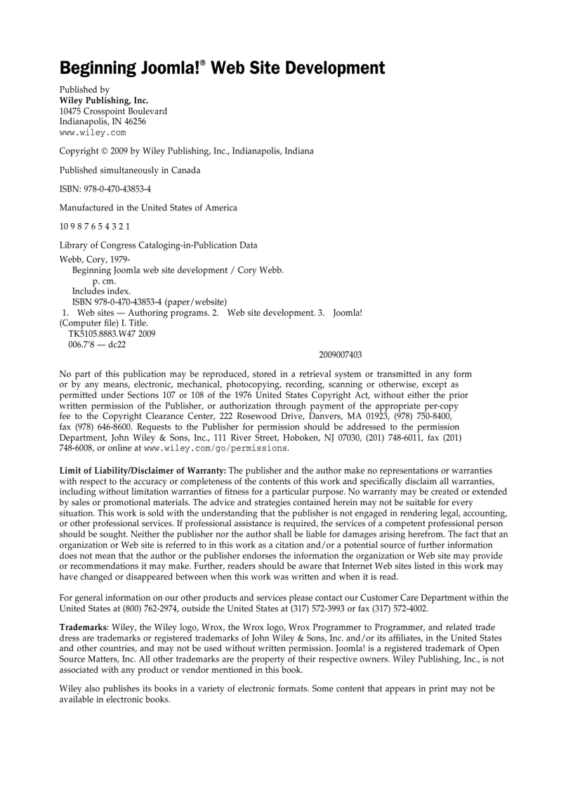 image for page Beginning Joomla Web Site Development Wrox Programmer to Programmer