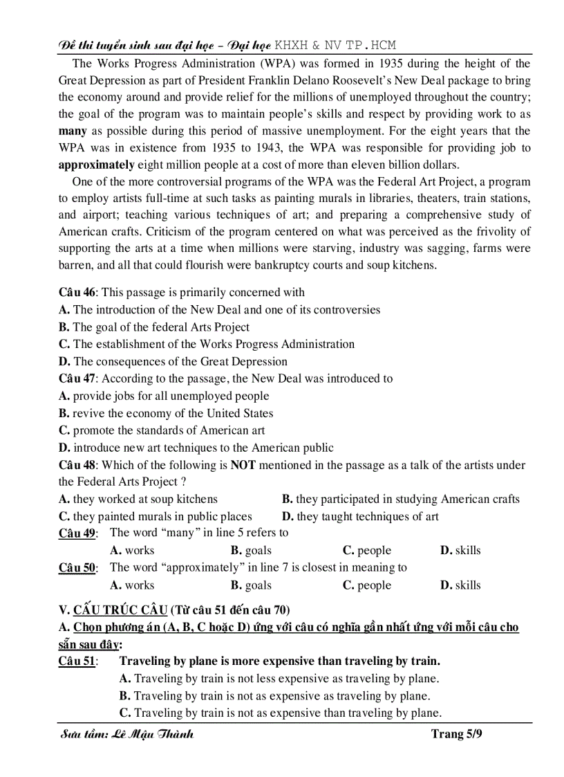 image for page Đề thi cao học tiếng Anh ĐH Quốc gia TP HCM
