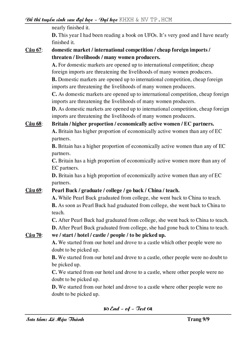 image for page Đề thi cao học tiếng Anh ĐH Quốc gia TP HCM