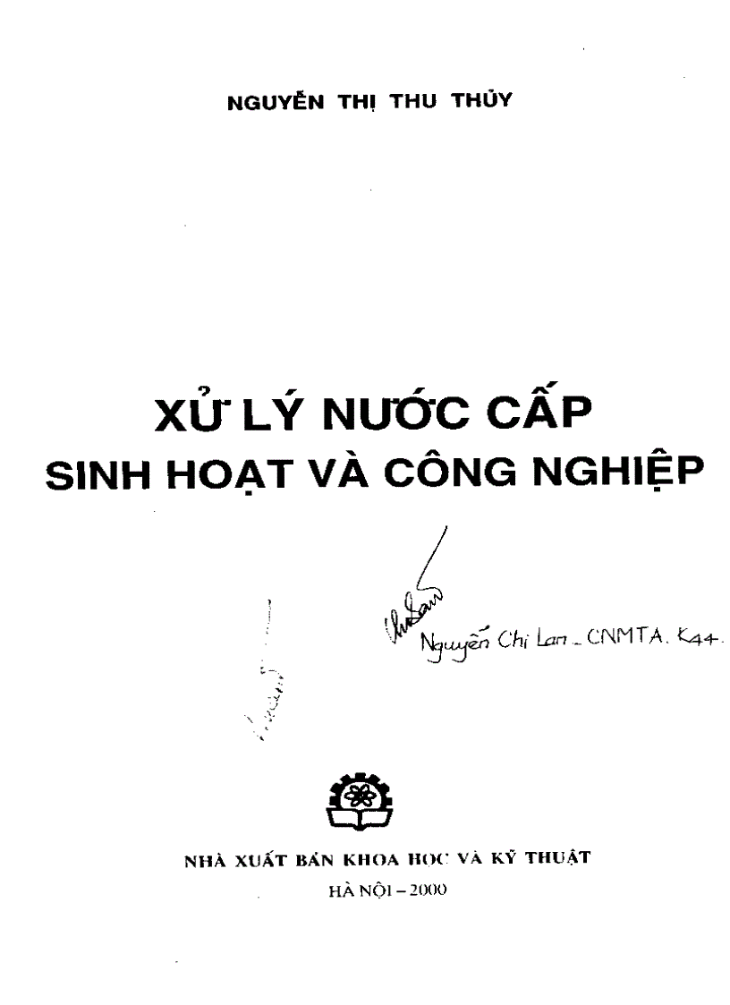 Giáo trình xử lý nước cấp sinh hoạt và công nghiệp Nguyễn Thị Thu Thủy