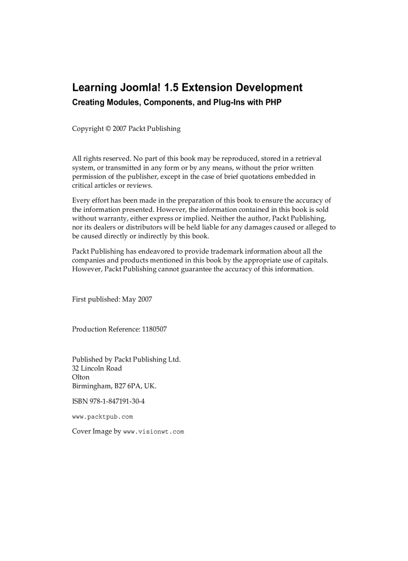 image for page Learning Joomla Extension Development