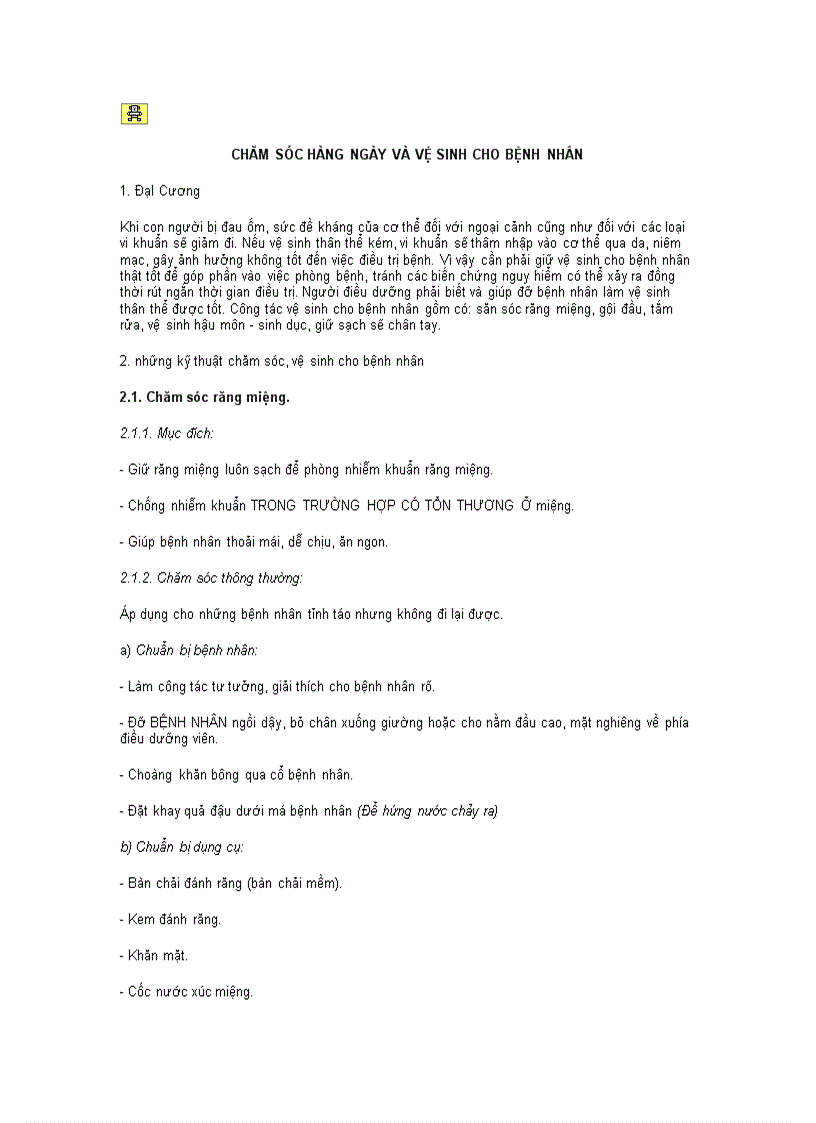 image for page Chăm sóc hàng ngày và vệ sinh cho bệnh nhân