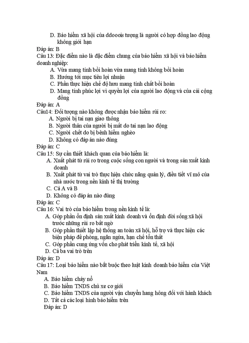 image for page Câu hỏi trắc nghiệm chương Bảo hiểm