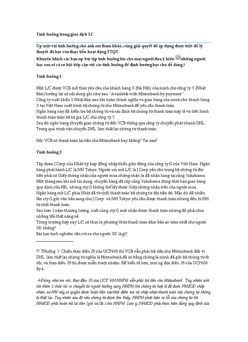 image for page Tình huống trong giao dịch LC