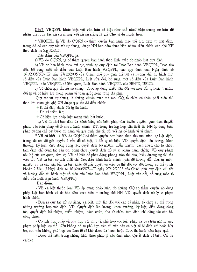 image for page VBQPPL khác biệt với văn bản cá biệt như thế nào Đặc trưng cơ bản để phân biệt quy tắc xử sự chung với xử sự riêng là gì Cho ví dụ minh họa