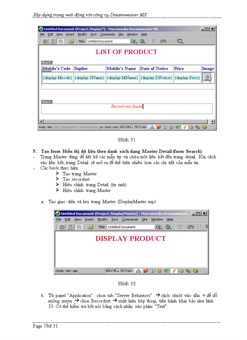 image for page Hướng dẫn xây dựng ứng dụng web với macromedia dreamweaver mx