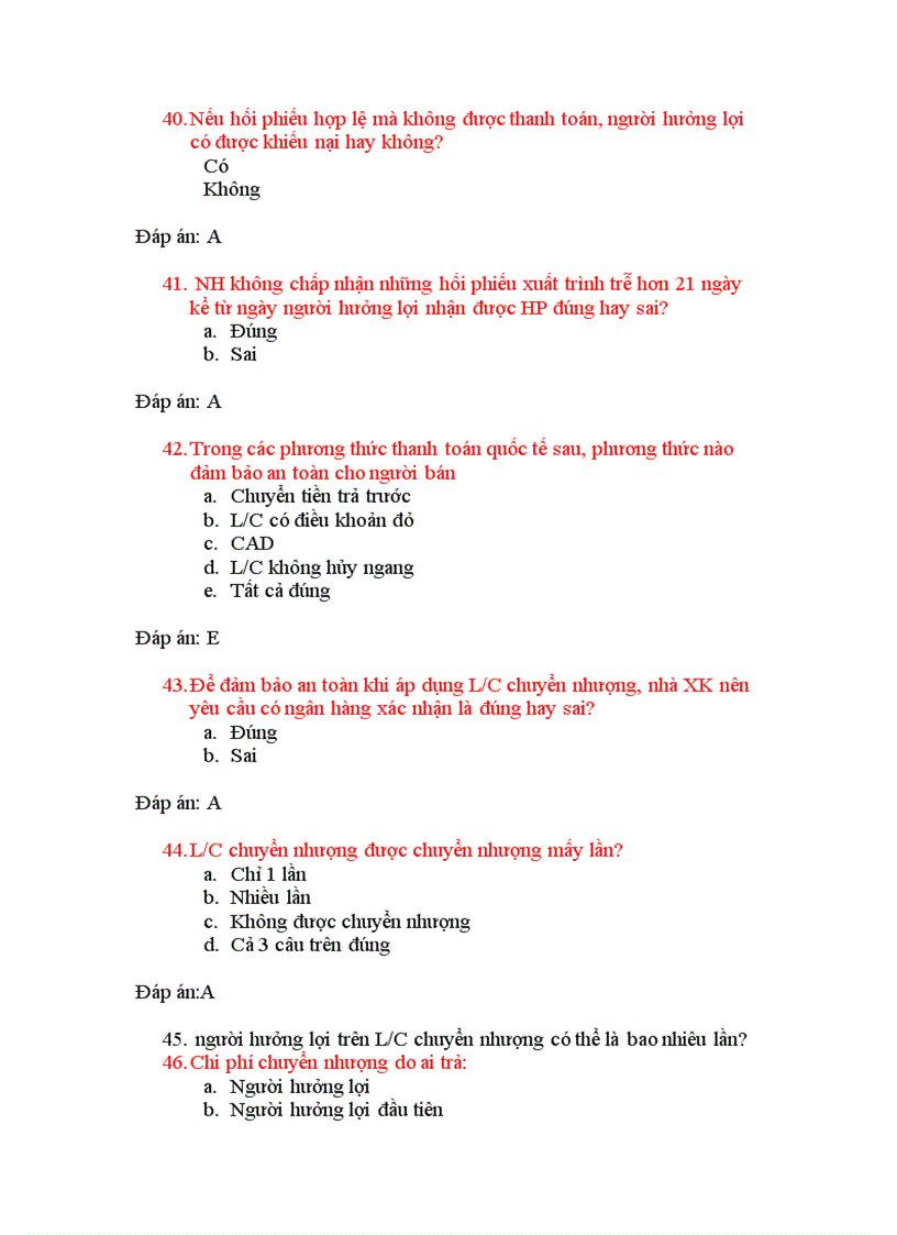 image for page Trắc nghiệm và đáp án Nghiệp vụ ngoại thương 68 câu