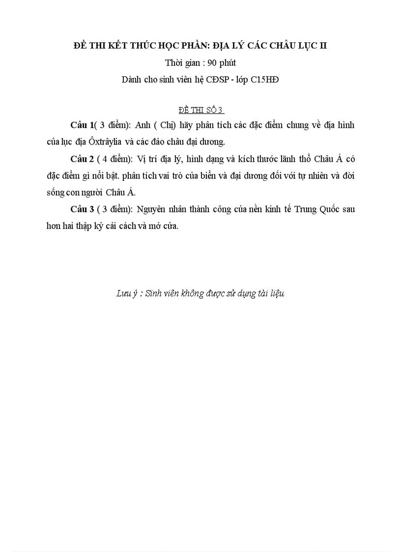 image for page Đề thi học phần Địa lý các châu lục