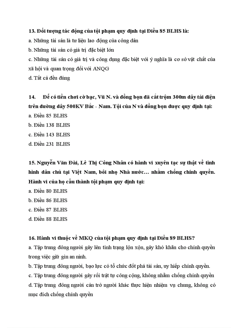 image for page Câu hỏi trắc nghiệm Hình sự phần Các tội phạm