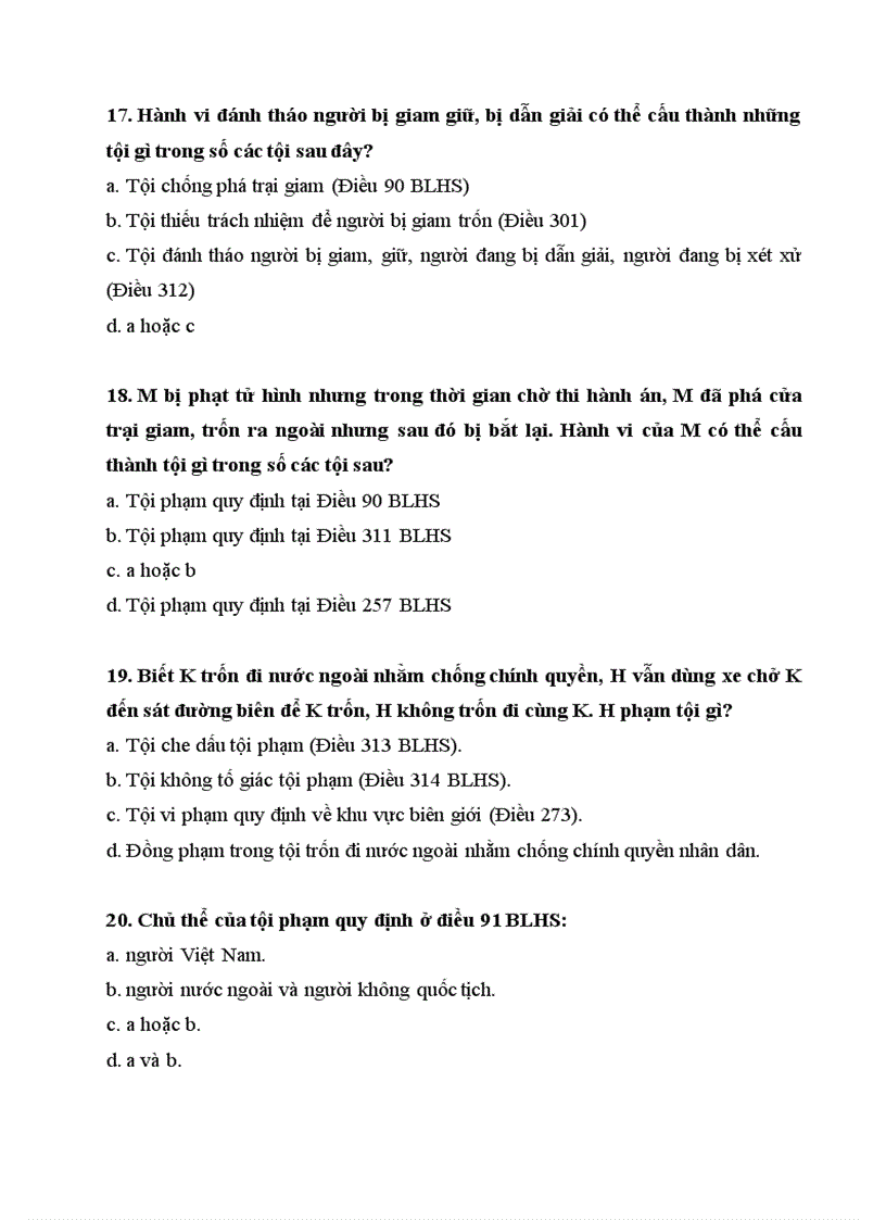 image for page Câu hỏi trắc nghiệm Hình sự phần Các tội phạm
