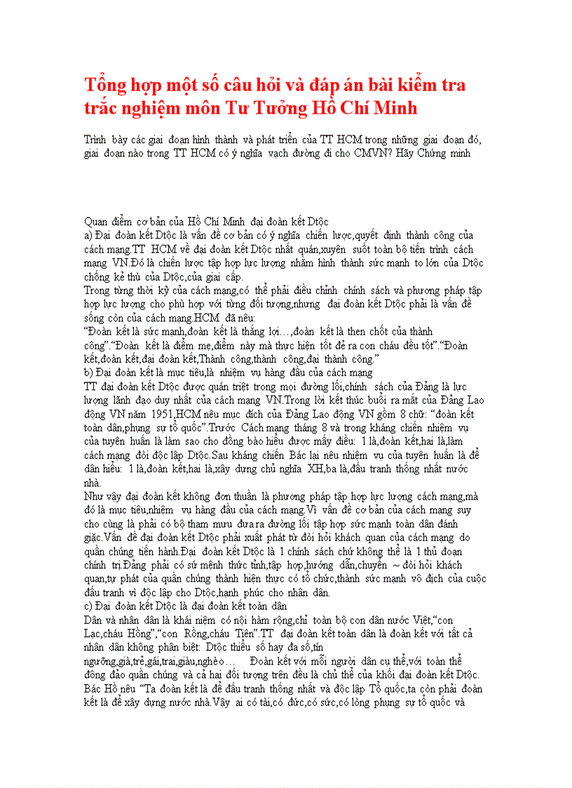 image for page Tổng hợp một số câu hỏi và đáp án bài kiểm tra trắc nghiệm môn Tư Tưởng Hồ Chí Minh doc