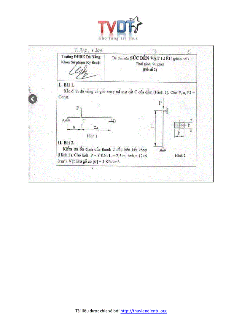 image for page Đề thi cơ học lý thuyết