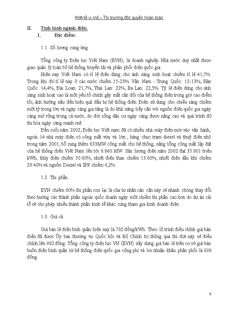 Kinh tế vi mô thị trường độc quyền hoàn toàn tập đoàn điện lực việt nam