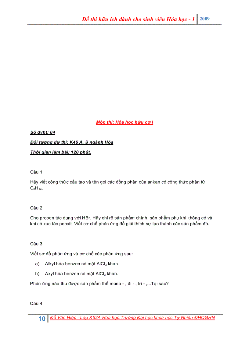 image for page Đề thi cuối kì cho sinh viên khoa hóa và bài tập hóa đại cươngi