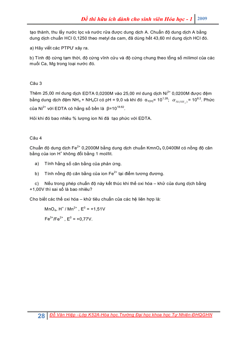 image for page Đề thi cuối kì cho sinh viên khoa hóa và bài tập hóa đại cươngi
