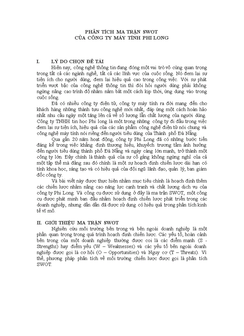 image for page Phân tích ma trận SWOT của công ty máy tính Phi Long
