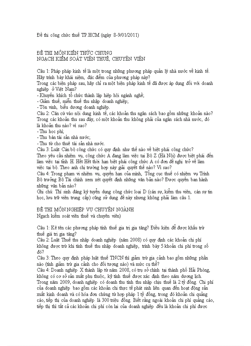 image for page Đề thi công chức thuế TP HCM năm 2011
