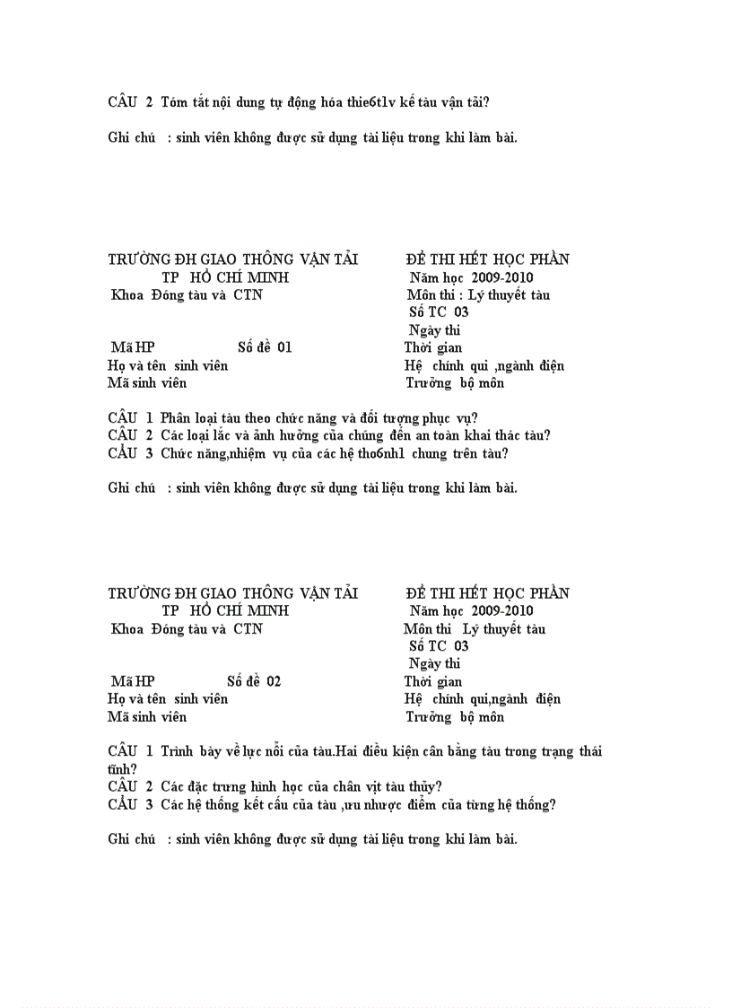 image for page Tổng hợp đề thi hết học phần Khoa Đóng tàu và CTN