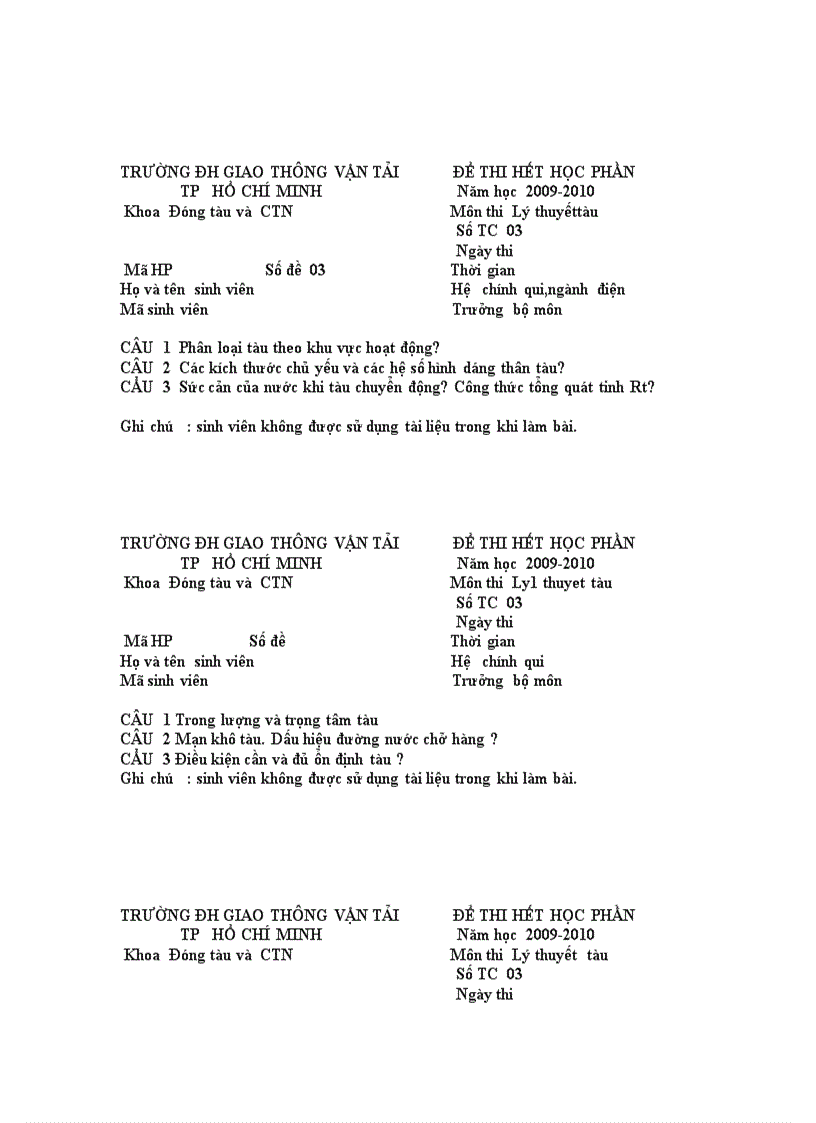 image for page Tổng hợp đề thi hết học phần Khoa Đóng tàu và CTN