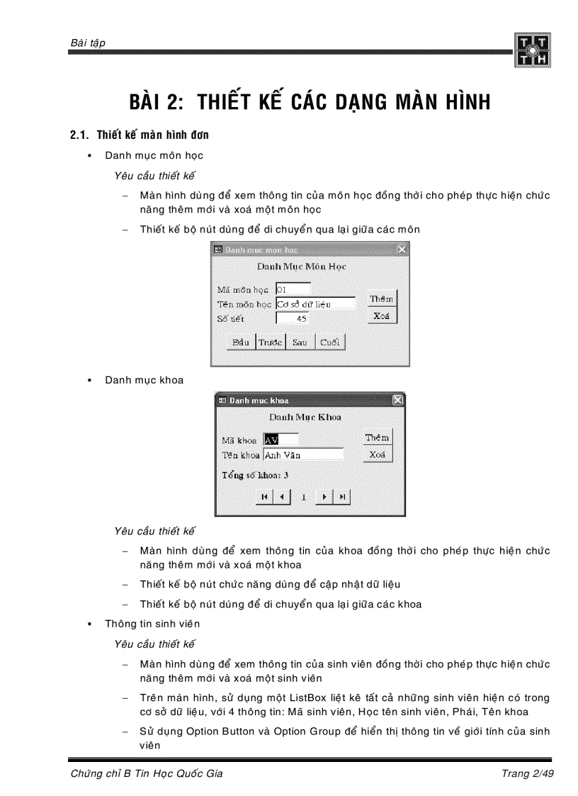 image for page Tài liệu hướng dẫn học tin học trình độ B phần Query Report Form và lập trình VBA lý thuyết lẫn bài tập