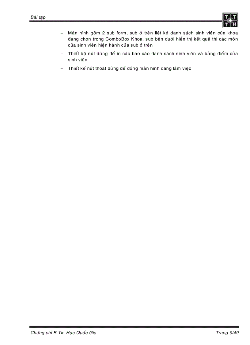 image for page Tài liệu hướng dẫn học tin học trình độ B phần Query Report Form và lập trình VBA lý thuyết lẫn bài tập