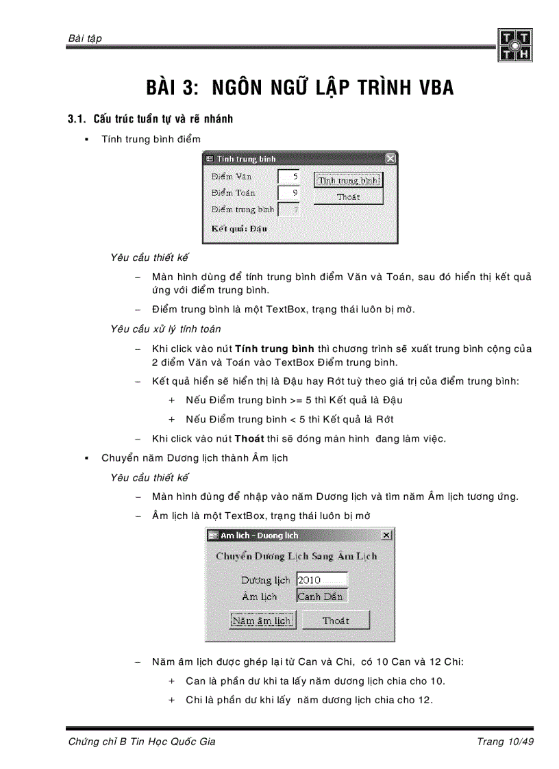 image for page Tài liệu hướng dẫn học tin học trình độ B phần Query Report Form và lập trình VBA lý thuyết lẫn bài tập