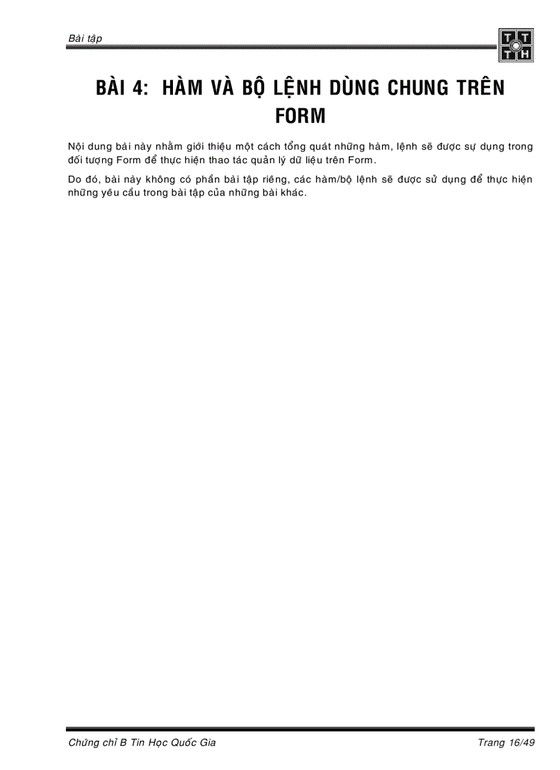 image for page Tài liệu hướng dẫn học tin học trình độ B phần Query Report Form và lập trình VBA lý thuyết lẫn bài tập